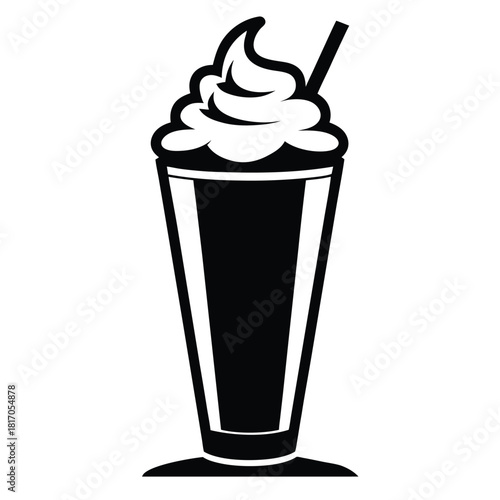 milkshake topped with whipped cream in tall glass black and white silhouette