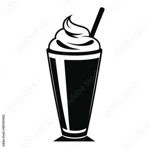 milkshake topped with whipped cream in tall glass black and white silhouette