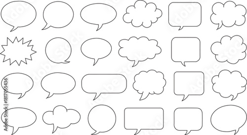 Blank Speech Bubble Set Hand-Drawn Comic Chat Balloons, Thought Clouds and Dialogue Boxes for Doodles and Illustrations
