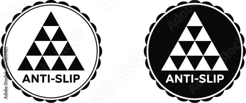 Anti Slip Feature Icon Set with Triangular Texture Pattern Symbol on a Circular Badge for Safety Flooring, Footwear, and Product Labels
