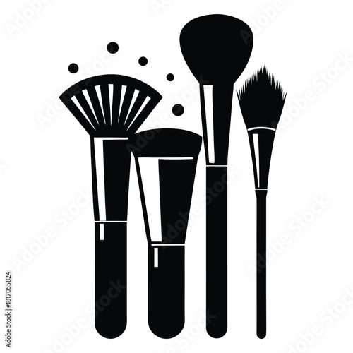 makeup brush black and white silhouette on white background