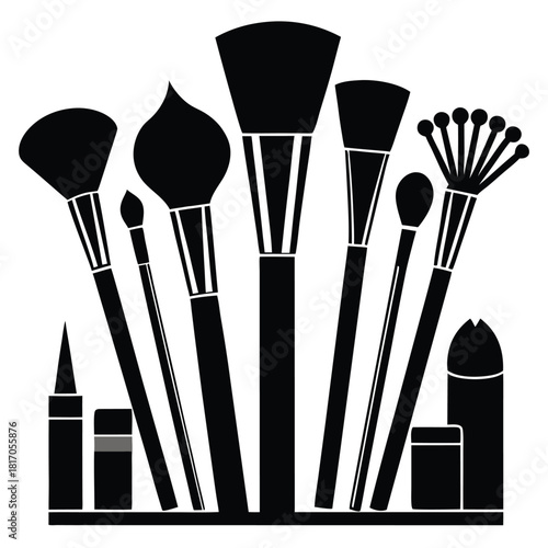 makeup brush black and white silhouette on white background