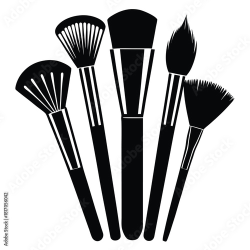 makeup brush black and white silhouette on white background