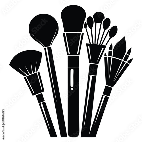 makeup brush black and white silhouette on white background