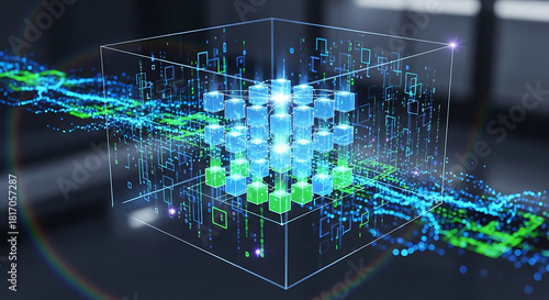 Digital Intelligence Cube: An abstract rendering of a transparent cube displaying complex networks, data streams, and interconnected nodes, embodying the intricate workings of digital intelligence.