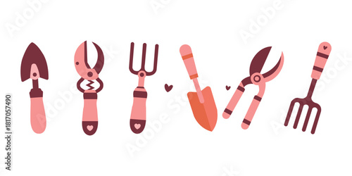 Gardening Tool icon. Working Tool Icon. Hand Tool. Shovel, Fork, Shears, Trowel - Vector Illustration.