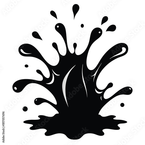 liquid splash black and white silhouette on white background