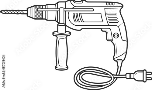 Electric Power Drill Outline Illustration for DIY and Construction Projects.