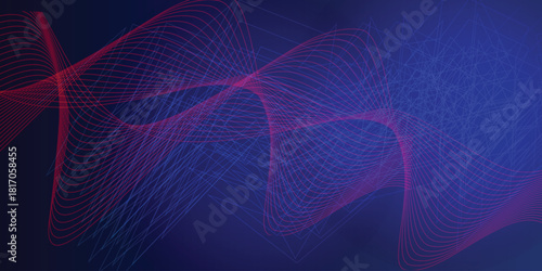 Abstract vector background featuring flowing blue lines and curves, artistic design. Wavy ribbon bow isolated on white with a wavy line art backdrop