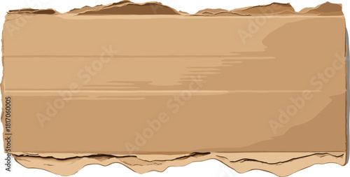 Torn Corrugated Cardboard Banner Vector, Realistic Piece of Brown Paper Texture with Rough Edges, Isolated Packaging Material Graphic Element.