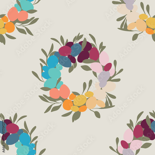 Easter Vector Patterns Spring Baskets Eggs Floral Wreath Flowers Seamless Designs