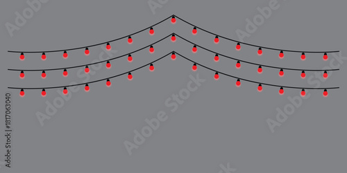 Festive red string lights arranged in multiple rows for party and holiday decoration