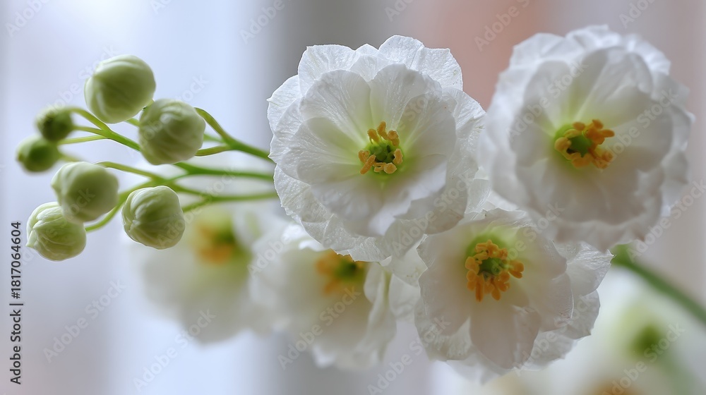 Obraz premium Delicate white blossoms display vibrant yellow centers against a soft background
