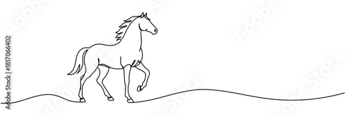 Running horse. Horse year. Continuous line drawing. Editable stroke