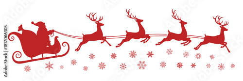Santa Claus rides in a sleigh in harness on the reindeer