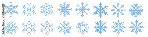Christmas Snowflakes set, winter snow icon, thin line icon of snowflakes Editable stroke