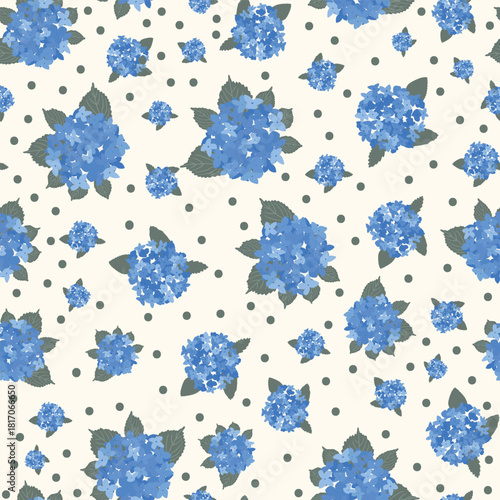 Coastal Hydrangea Pattern Collection Blue Florals Stripes Gingham Seamless Vector Set