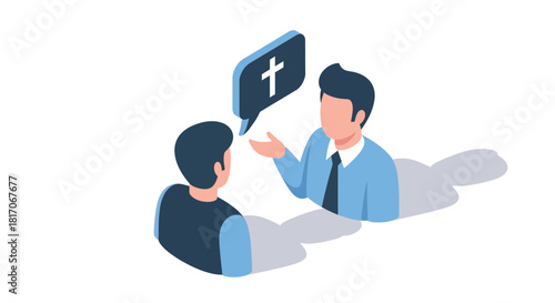 Business conversation on social media strategy in minimalist isometric design