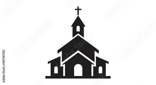 Minimalist silhouette of traditional church with steeple and cross