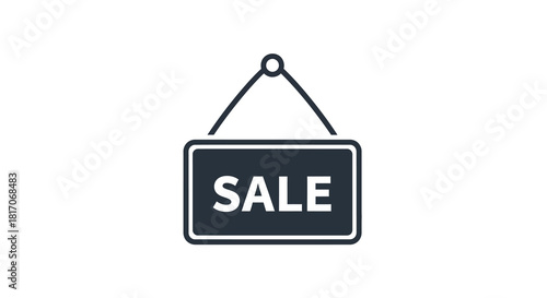 Minimalist sale sign hanging with clean design on white background