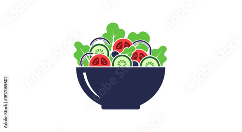 Colorful flat style salad bowl with fresh vegetables on white background