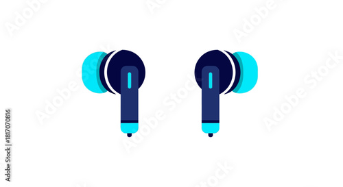 Modern wireless earbuds design with vibrant blue accents on white background