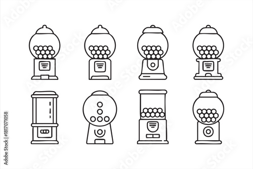 Line art gumball machine vector icons for candy shop and vending illustrations