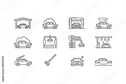 Foam wash and detailing vector set for professional cleaning illustrations