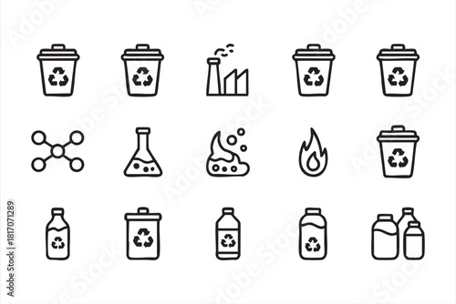 Eco-friendly waste management outline icons for sustainability graphics