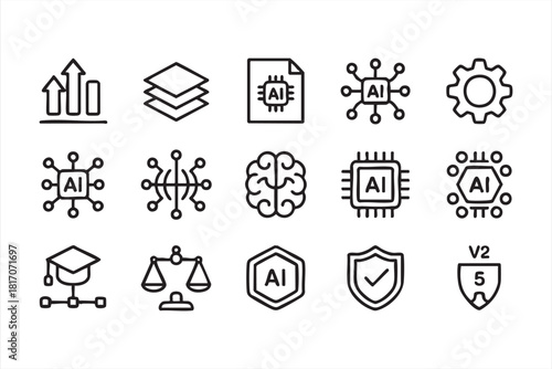 AI research and machine learning outline illustrations for infographics