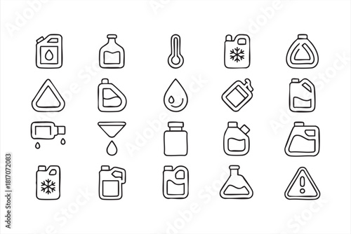 Chemical containers and coolant symbols for car maintenance graphics