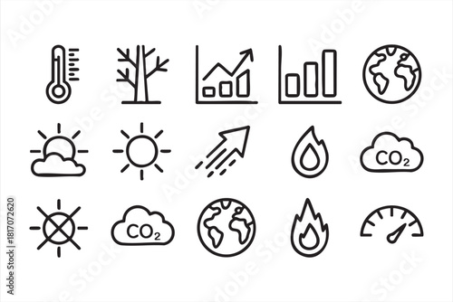 Rising temperature and climate data icons for sustainability graphics