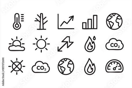 Minimal ecology and global warming icon set for awareness materials