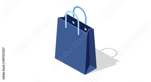 Modern blue isometric shopping bag with shadow on white background