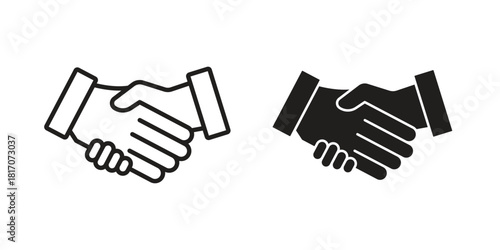 Handshake icon in filled, thin line, stroke style for website and apps