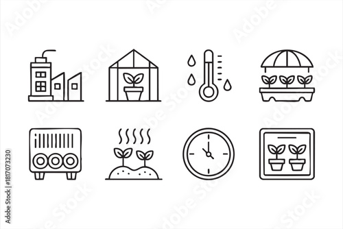 Precision farming icons with sensors, plants, and automated systems