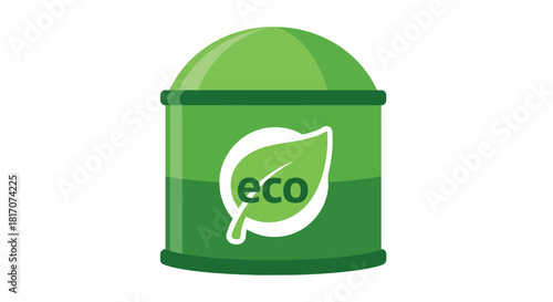 Green recycling bin with eco leaf symbol for sustainable waste management