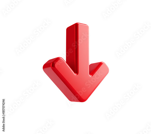 Red 3 D downward arrow icon isolated on a transparent background