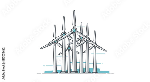 Linear wind turbines: sustainable energy concept with blue accents