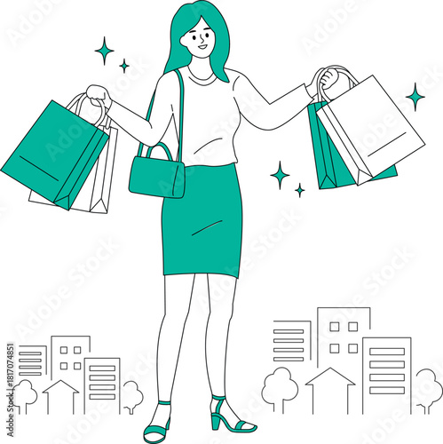 Woman Enjoying a Shopping Spree with Multiple Bags