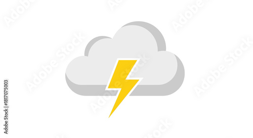 Minimalist thunderstorm icon with yellow lightning bolt on gray cloud background