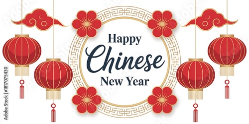 Festive Chinese New Year Greeting with Traditional Lanterns