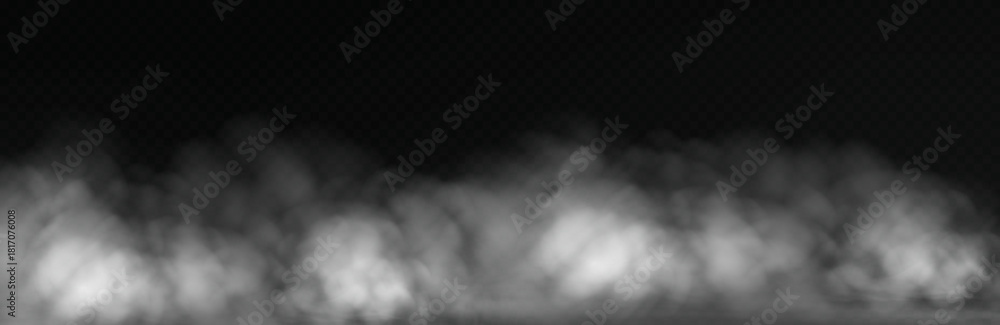 Obraz premium White smoke cloud with overlay effect on dark background, realistic fog drifting along the floor with atmospheric light.