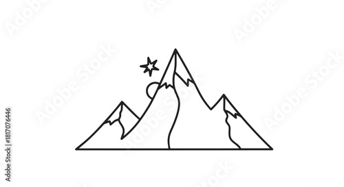 Minimalist mountain range line drawing with peaks and valley silhouettes.