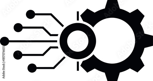 Gear with digital connection represents technology, automation, and artificial intelligence in a modern and innovative design