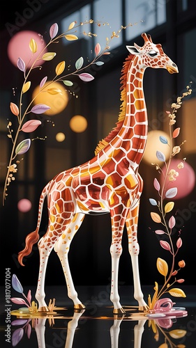 Elegant Giraffe Sculpture Adorned with Whimsical Botanical Elements