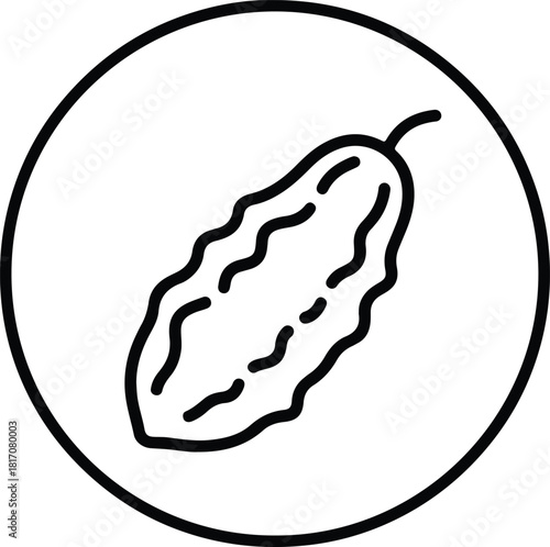 Illustrator Bitter melon vegetable in a circle outline Silhouette vector