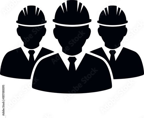 A group of three construction workers wearing hard hats, symbolizing teamwork and expertise
