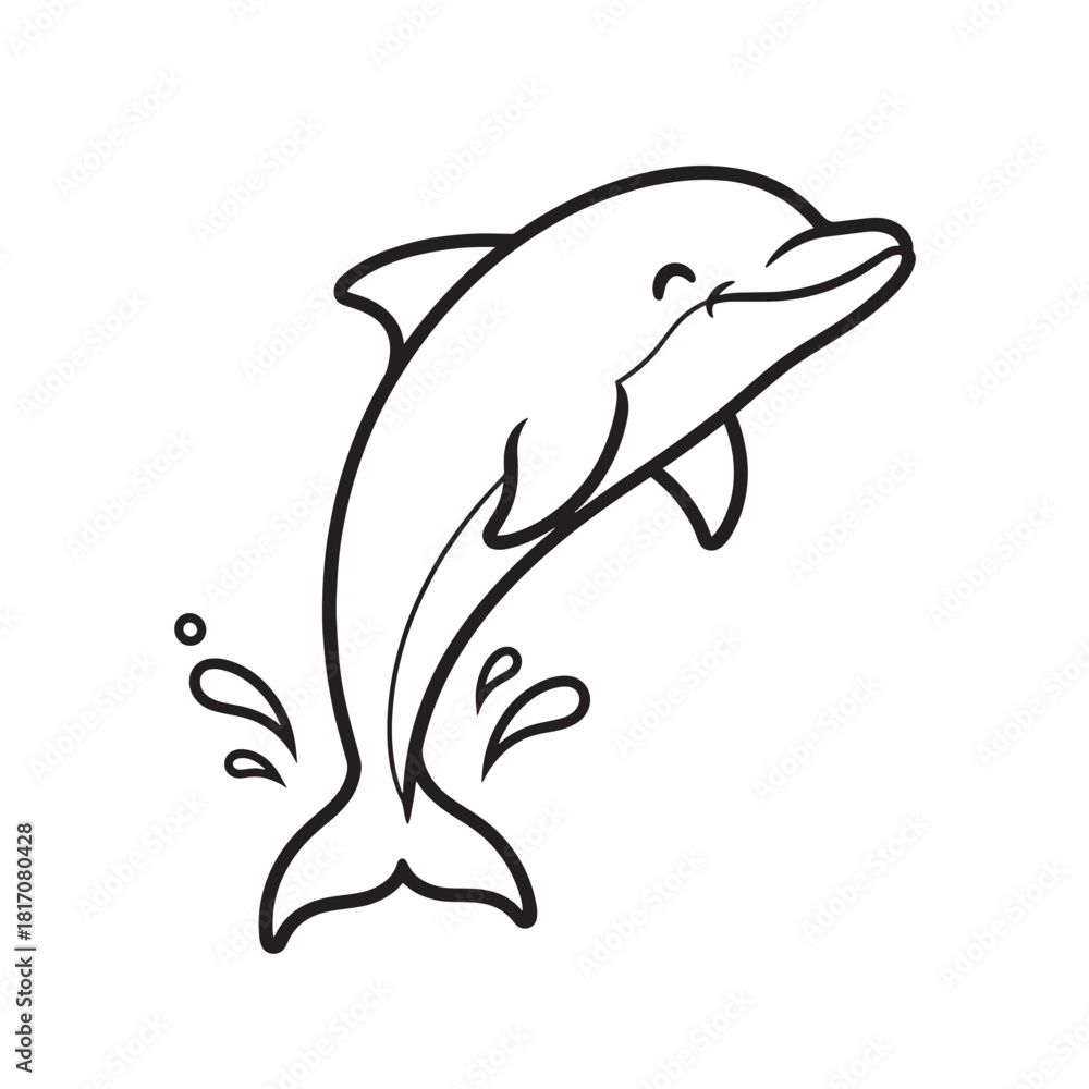Fototapeta premium Playful line drawing of a dolphin jumping out of the water in mid-leap.
