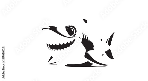 Playful black and white dog silhouette illustration.